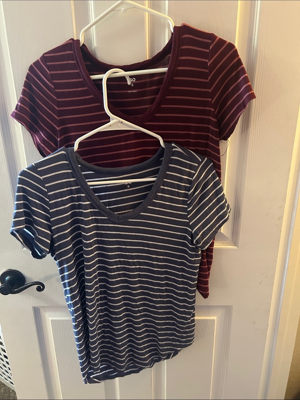 Striped V-Neck Tee Pair - Navy & Burgundy